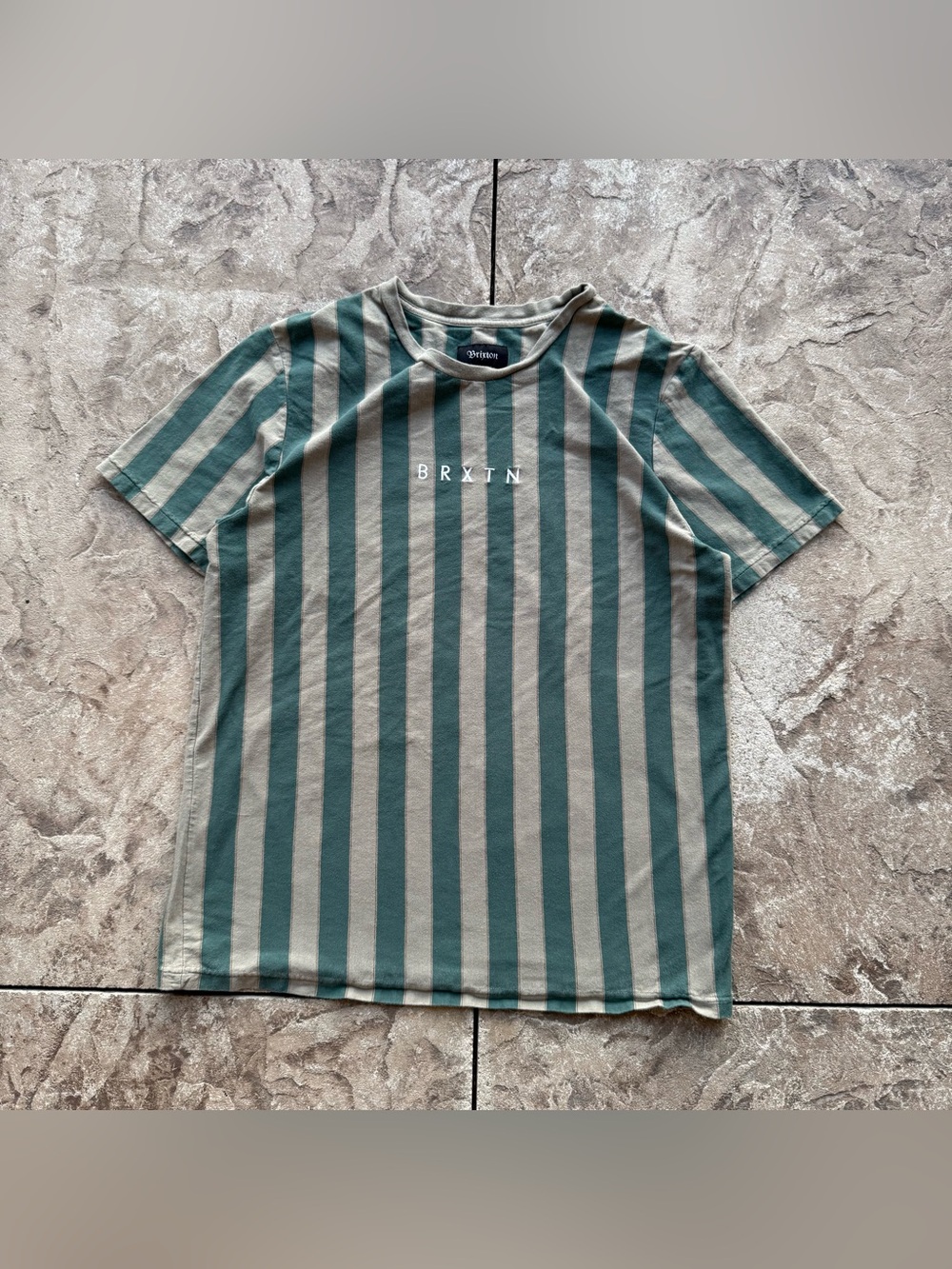 Brixton BRXTN Vertical Striped Green & Tan T-Shirt Size XL